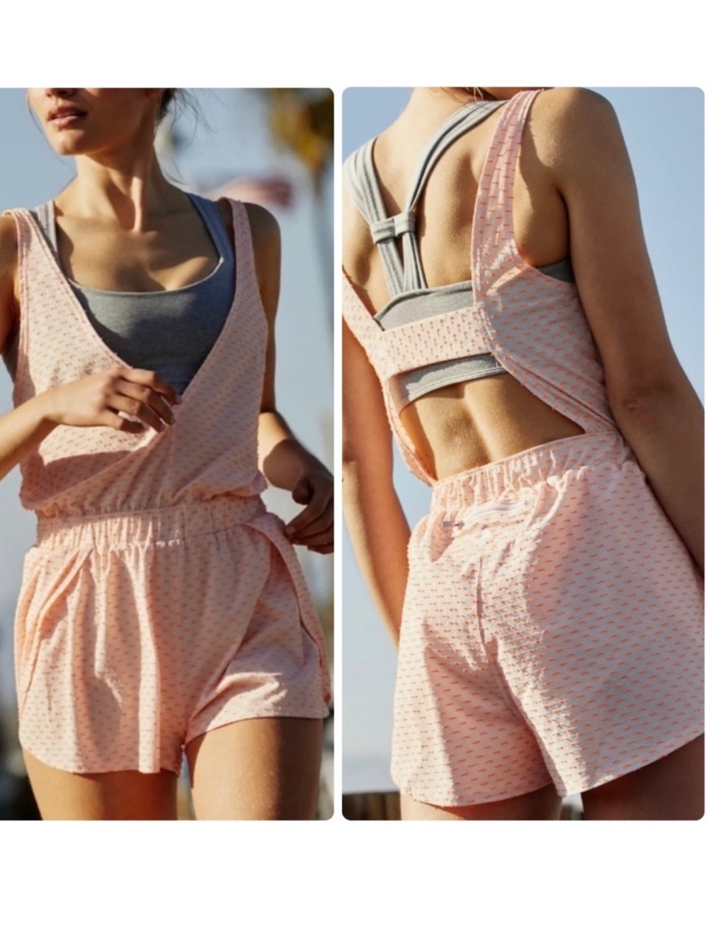 NWT Free People FP Movement Jog it
Off Sleeveless Romper Champagne Combo Small